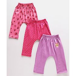 Babyhug Cotton Full Length Floral Print Diaper Leggings Pack of 3 - Pink & Purple