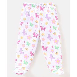 Babyhug Cotton Full Length Bootie Pants Butterfly Print Pack Of 3- Purple & Yellow