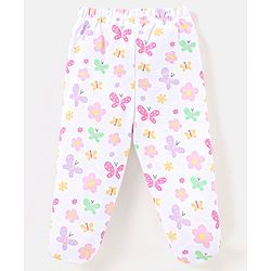 Babyhug Cotton Full Length Bootie Pants Butterfly Print Pack Of 3- Purple & Yellow