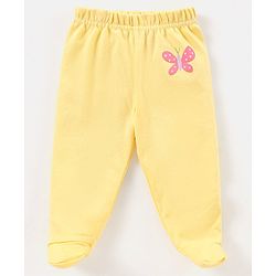 Babyhug Cotton Full Length Bootie Pants Butterfly Print Pack Of 3- Purple & Yellow