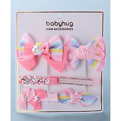 Babyhug Free Size Hair Clips Bow Design Pack of 6- Multicolor