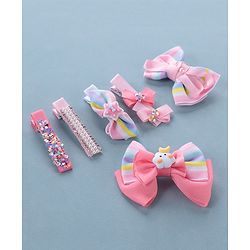 Babyhug Free Size Hair Clips Bow Design Pack of 6- Multicolor