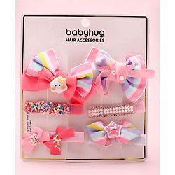 Babyhug Free Size Hair Clips Bow Design Pack of 6- Multicolor