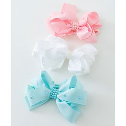 Babyhug Ribbon Bow With Pearls Headbands Pack Of 3  - Multicolor