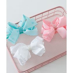 Babyhug Ribbon Bow With Pearls Headbands Pack Of 3  - Multicolor