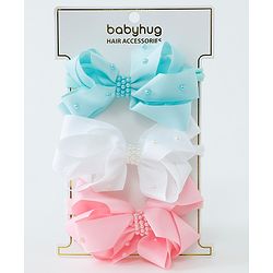 Babyhug Ribbon Bow With Pearls Headbands Pack Of 3  - Multicolor