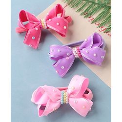 Babyhug Free Size Headbands with Bow Applique Pack of 3 - Pink & Purple