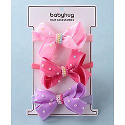 Babyhug Free Size Headbands with Bow Applique Pack of 3 - Pink & Purple