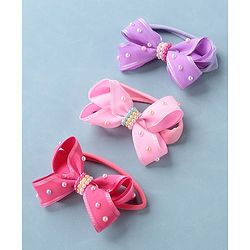 Babyhug Free Size Headbands with Bow Applique Pack of 3 - Pink & Purple