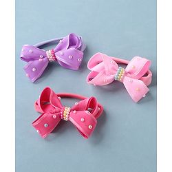 Babyhug Free Size Headbands with Bow Applique Pack of 3 - Pink & Purple