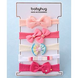 Babyhug Free Size Headbands With Attached Bow Pack of 5 - Multicolor