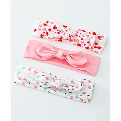 Babyhug Heart Shape Printed Bow Headbands Pack Of 3 - Multicolor