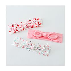 Babyhug Heart Shape Printed Bow Headbands Pack Of 3 - Multicolor