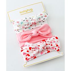 Babyhug Heart Shape Printed Bow Headbands Pack Of 3 - Multicolor