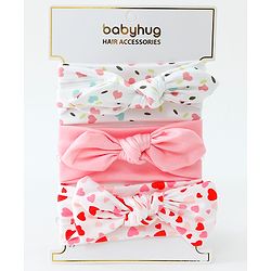 Babyhug Heart Shape Printed Bow Headbands Pack Of 3 - Multicolor
