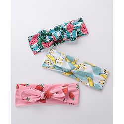 Babyhug Free Size Headbands With Bow Detailing Strawberry & Banana Print Pack of 3- Multicolor