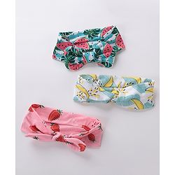 Babyhug Free Size Headbands With Bow Detailing Strawberry & Banana Print Pack of 3- Multicolor