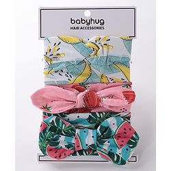 Babyhug Free Size Headbands With Bow Detailing Strawberry & Banana Print Pack of 3- Multicolor