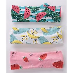 Babyhug Free Size Headbands With Bow Detailing Strawberry & Banana Print Pack of 3- Multicolor