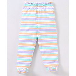 Babyhug Cotton Knit Bootie Leggings Hippo On Skates Print Pack of 3 - Aqua Purple & Orange
