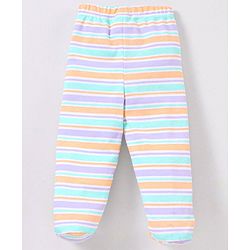 Babyhug Cotton Knit Bootie Leggings Hippo On Skates Print Pack of 3 - Aqua Purple & Orange