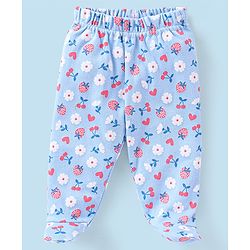 Babyhug Cotton Full Length Bootie Pants Floral Print Pack Of 3- Blue & Pink
