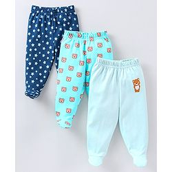 Babyhug Cotton Knit Footed Length Bootie Leggings Striped & Teddy Print Pack of 3 - Multicolour