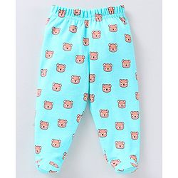 Babyhug Cotton Knit Footed Length Bootie Leggings Striped & Teddy Print Pack of 3 - Multicolour