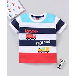 Babyhug Cotton Knit Half Sleeves T-Shirt Truck Print - Blue