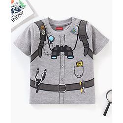 Babyhug Cotton Half Sleeves T-shirt Binoculars Print - Grey