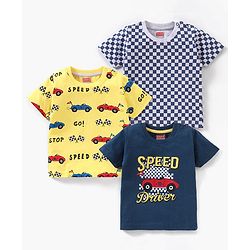 Babyhug Cotton Half Sleeves T-Shirt Car Print Pack of 3 - Yellow Blue