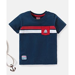 Babyhug Cotton Knit Half Sleeves T-Shirt Yatch Print - Navy Blue