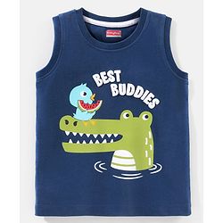 Babyhug Cotton Sleeveless T-Shirt Croc Print - Blue