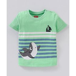 Babyhug Cotton Half Sleeves T-Shirt Stripes & Shark Print Pack of 3 - Blue Green