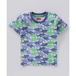 Babyhug Cotton Half Sleeves T-Shirt Stripes & Shark Print Pack of 3 - Blue Green