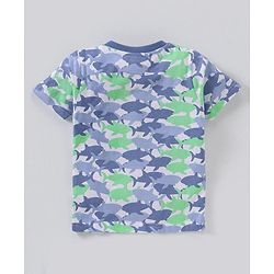 Babyhug Cotton Half Sleeves T-Shirt Stripes & Shark Print Pack of 3 - Blue Green