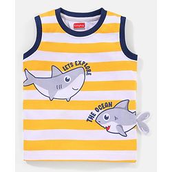 Babyhug Cotton Sleeveless T-Shirt Shark Print - Yellow