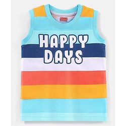 Babyhug Cotton Sleeveless T-Shirt Happy Days Print - Blue