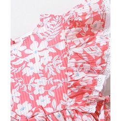 Babyhug Rayon Lurex Short Sleeves Frock Floral Print With Lace Detailings  - Pink