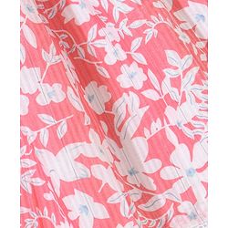 Babyhug Rayon Lurex Short Sleeves Frock Floral Print With Lace Detailings  - Pink