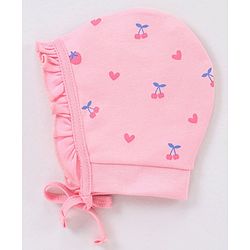 Babyhug Cotton Caps Floral Print Pack of 2 - Blue & Pink