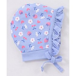 Babyhug Cotton Caps Floral Print Pack of 2 - Blue & Pink