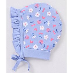 Babyhug Cotton Caps Floral Print Pack of 2 - Blue & Pink