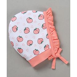 Babyhug 100% Cotton Cap Mitten Booties Set Peach Print - Peach