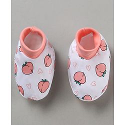 Babyhug 100% Cotton Cap Mitten Booties Set Peach Print - Peach