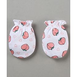 Babyhug 100% Cotton Cap Mitten Booties Set Peach Print - Peach