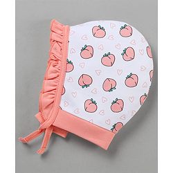 Babyhug 100% Cotton Cap Mitten Booties Set Peach Print - Peach