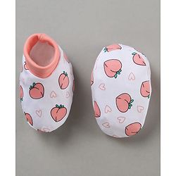 Babyhug 100% Cotton Cap Mitten Booties Set Peach Print - Peach