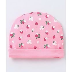 Babyhug 100% Cotton Cap Mittens & Booties Strawberry Printed - Diameter 11 cm