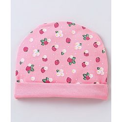 Babyhug 100% Cotton Cap Mittens & Booties Strawberry Printed - Diameter 11 cm